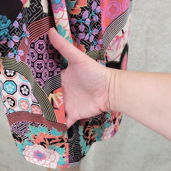 Bob Mackie Wearable Art Colorful Kimono Jacket Duster Cardigan Retro Pattern - Picture 5 of 10